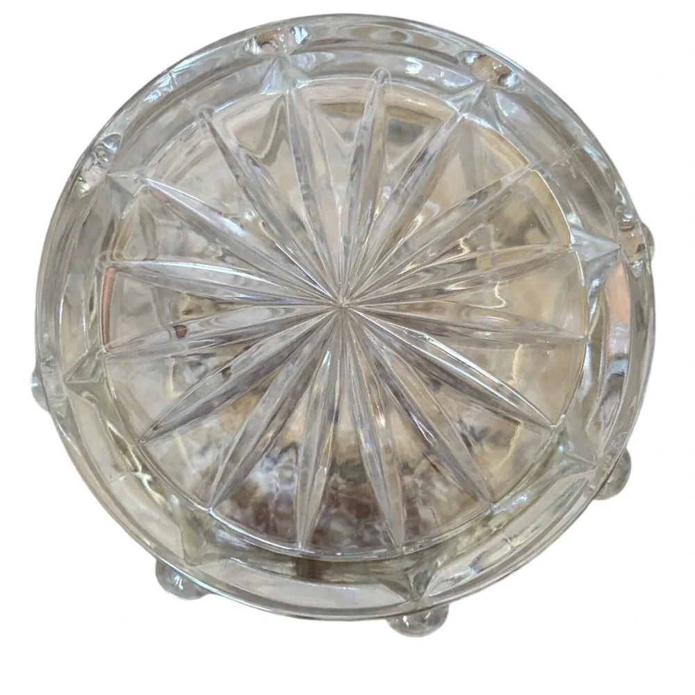 Vintage Heavy Crystal Glass Drum Ice Bucket Diamond Starburst Cut Barware 5in